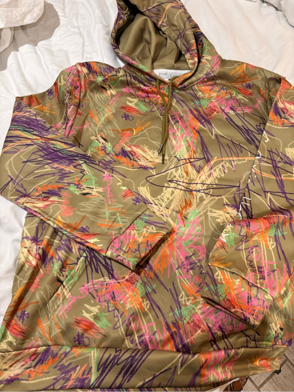 Gavin Haley Men’s Olive Multicolor Scribble-Print Hoodie XL